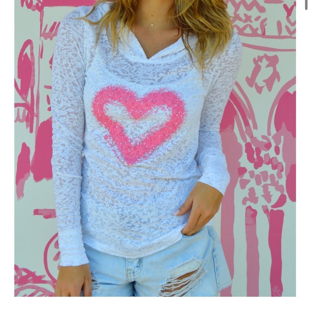 White and Pink Heart Women's Sweater